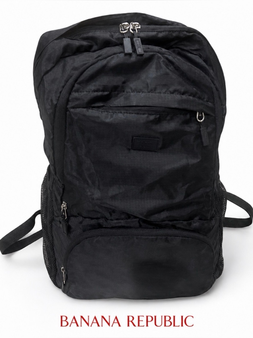 Banana Republic Large Black Nylon Backpack Unisex Packable 4 Pocket Travel Bag